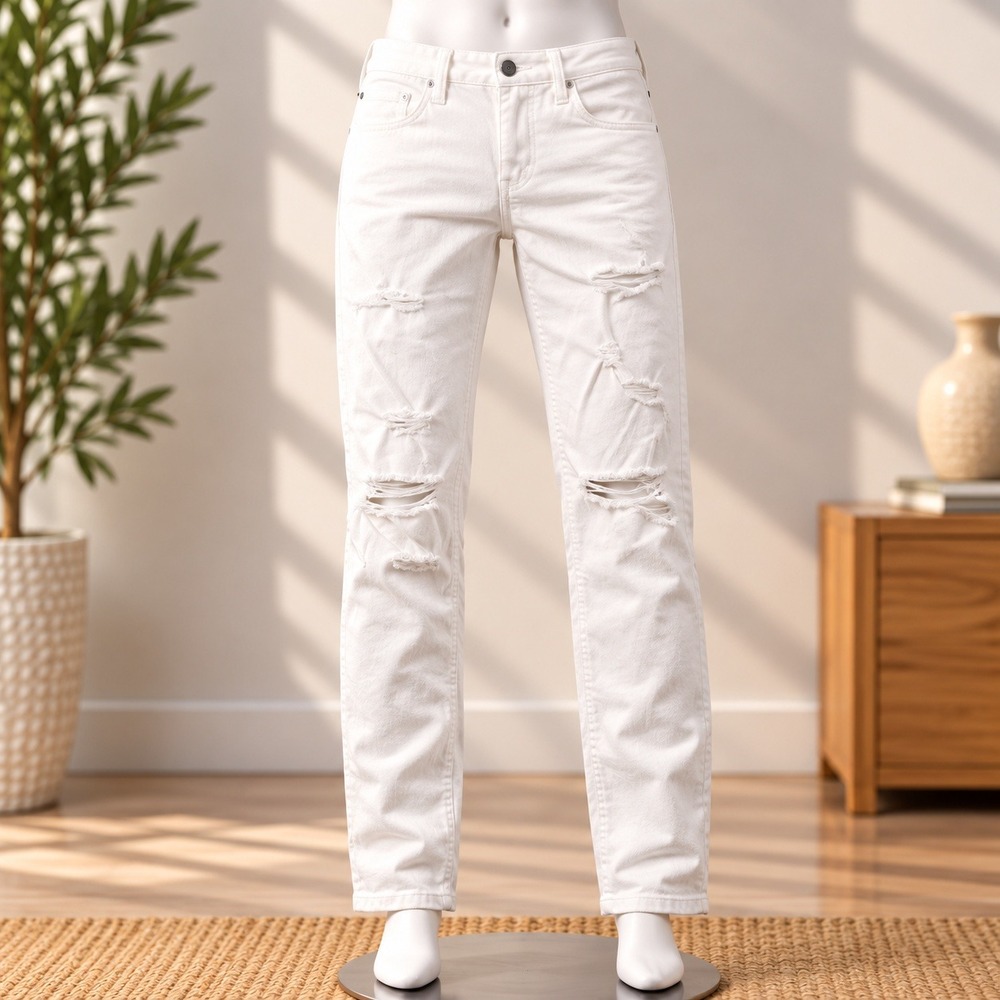 Hollister High Rise Super Skinny Jeans Womens 7R W28 L30 White Distressed Ripped